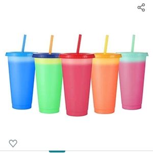Sursip Plastic Tumblers with Lids & Straws 24oz - 5 pack